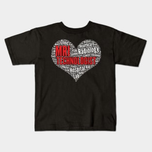 MRI technologist Heart Shape Word Cloud Design Radiology print Kids T-Shirt